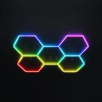 Lumină LED RGB Hexagonală Profesionala Alunminiu – 5 Module 244x170CM 192W, Echivalent 1600W, Garaj, Salon, Atelier - Img 4