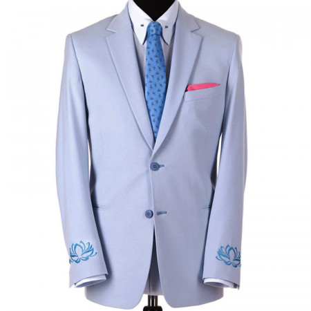 Sacou smart-casual bleu cu broderie custom