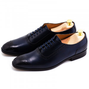 Pantofi business piele patinata bleumarin - Img 2