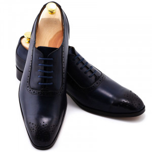Pantofi business piele patinata bleumarin - Img 3