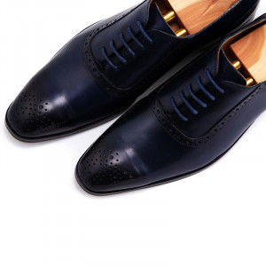 Pantofi business piele patinata bleumarin - Img 4