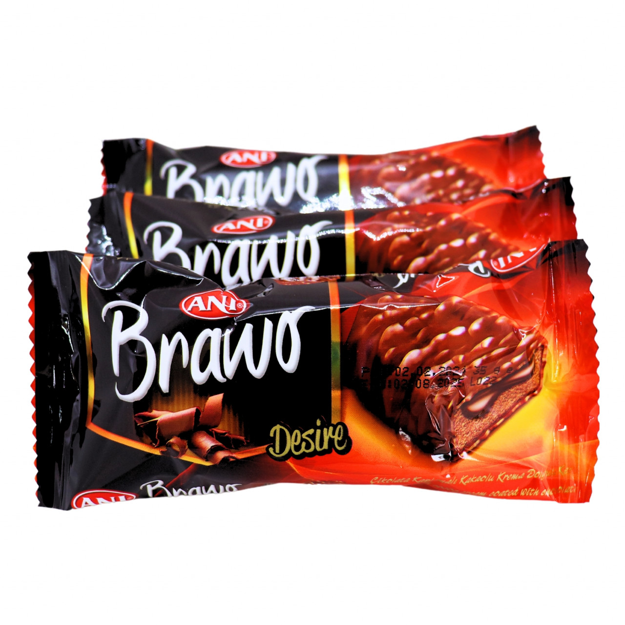 Prajituri glazura ciocolata si crema cacao Brawo Desire 35 g, 24 buc