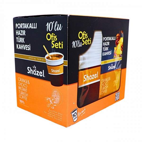 Cafea instant portocale Shazel 12 g x 10 buc cu 10 pahare si palete