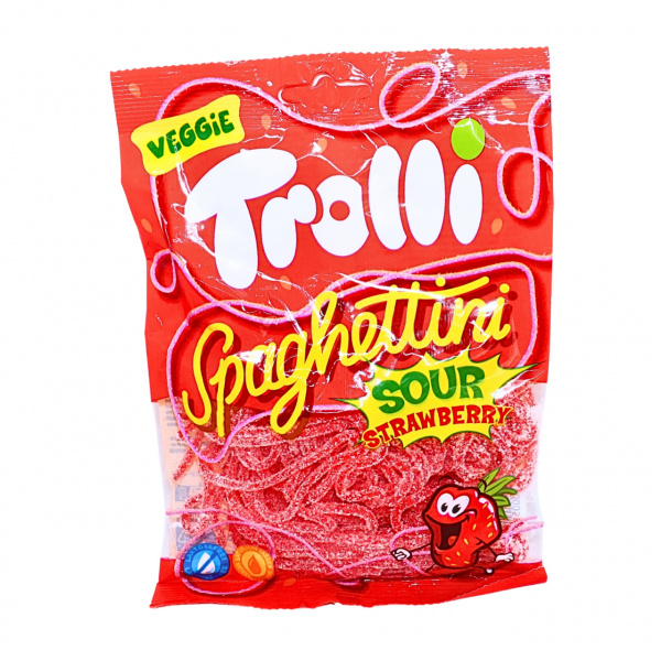 Jeleuri capsuni Trolli Spaghettini Sour Strawberry 100 g