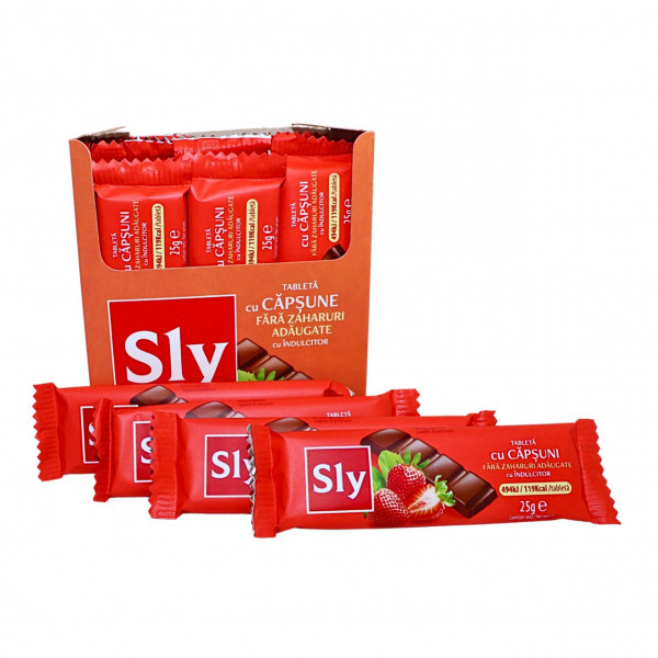 Tableta de capsuni fara zahar cu indulcitor Sly 25 g, 24 buc