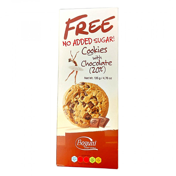 Biscuiti cu ciocolata 20% fara zahar adaugat Free American Bogutti 135 g
