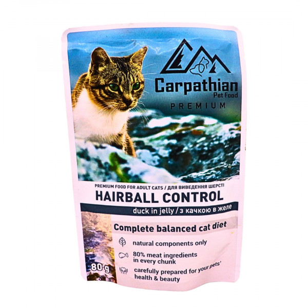 Mancare pisici plic cu rata in sos Carpathian Hairball Control 80 g