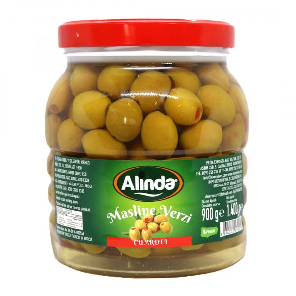 Masline verzi cu gogosari Alinda 900 g