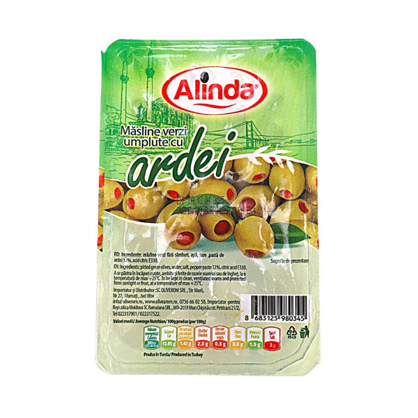 Masline verzi umplute cu ardei Alinda 170 g