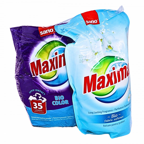 Pachet promo Biocolor Detergent 1,25 kg + Balsam rufe 1 L Sano Maxima