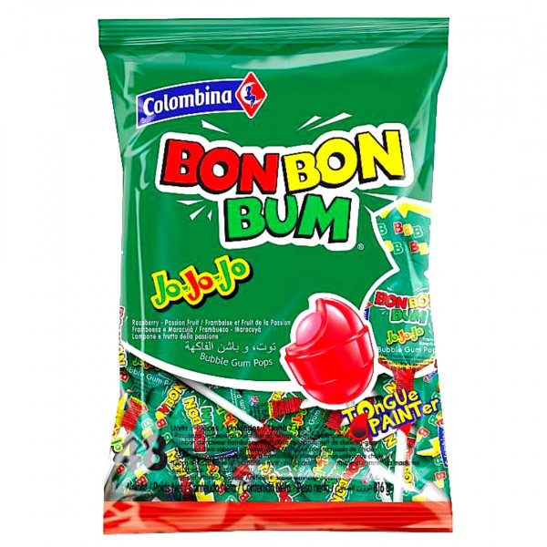 Acadele zmeura si fructul pasiunii Colombina Bon Bon Bum JoJoJo 17 g, 48 buc