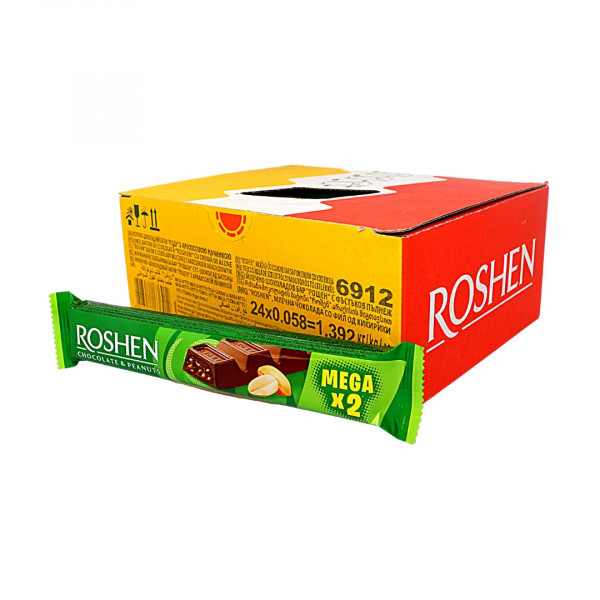Baton ciocolata mega cu alune Roshen 58 g, 24 buc