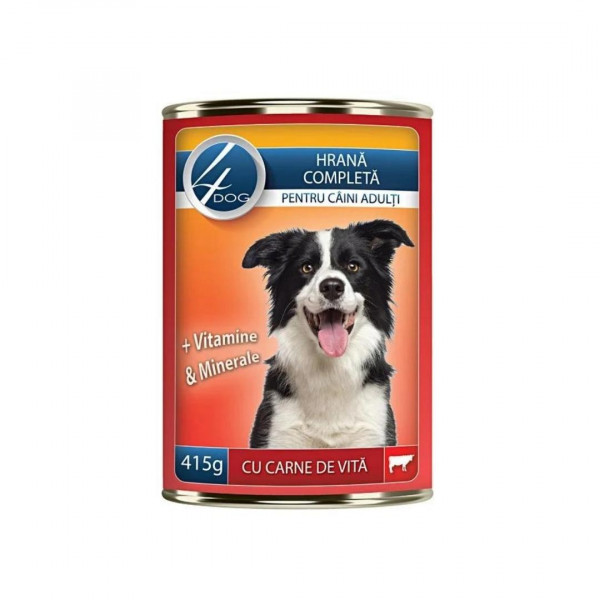Conserva cu carne de vita pentru caini 4Dog 415 g