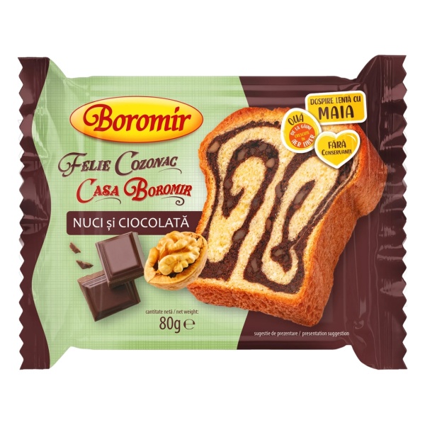 Felie de cozonac cu crema de nuci si ciocolata Boromir 80 g
