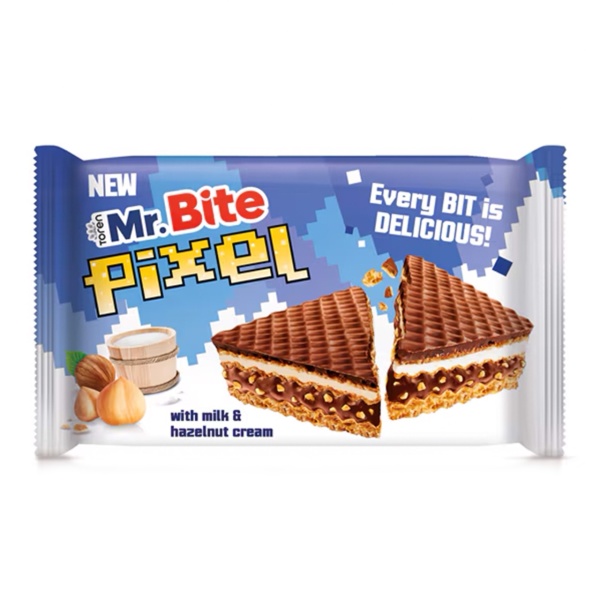 Napolitane cu lapte si crema de alune Mr Bite Pixel 30 g, 10 buc