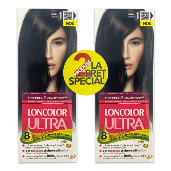 Set vopsea de par Loncolor Ultra 1 Negru, 2 buc