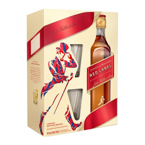Whisky Johnnie Walker Red Label 700 ml 40% si 2 pahare