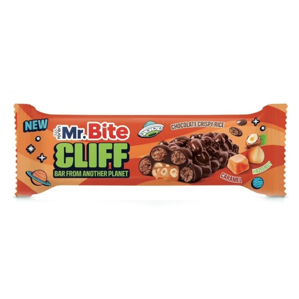 Baton de ciocolata cu alune si caramel Mr Bite Cliff 35 g, 24 buc