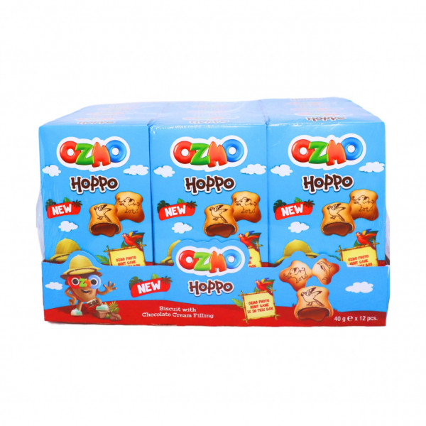 Biscuiti figurine si crema ciocolata Ozmo Hoppo 40 g, 12 buc