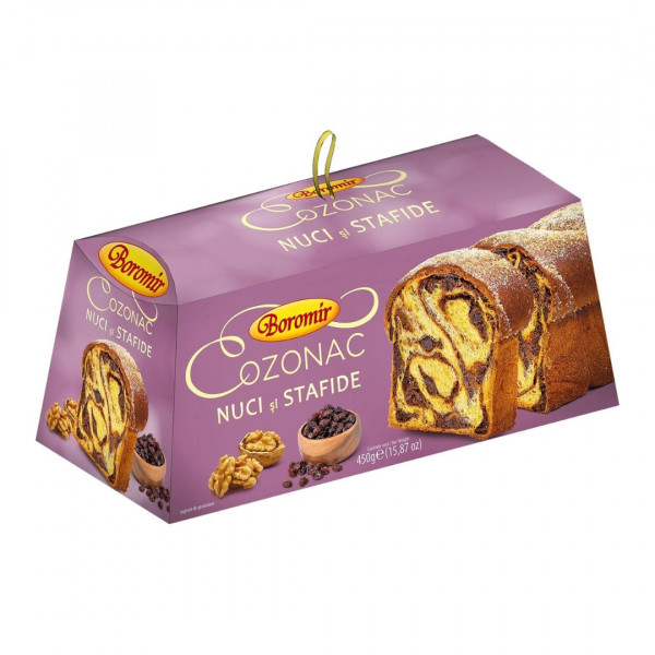Cozonac cu crema de nuca si stafide Boromir 450g