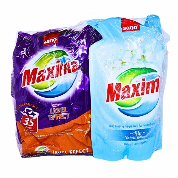 Pachet promo Sano Maxima Javel Detergent 1,25 kg + Balsam rufe 1 L