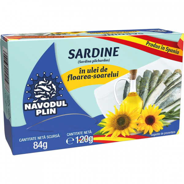 Sardina in ulei de floarea soarelui Navodul Plin 120 g