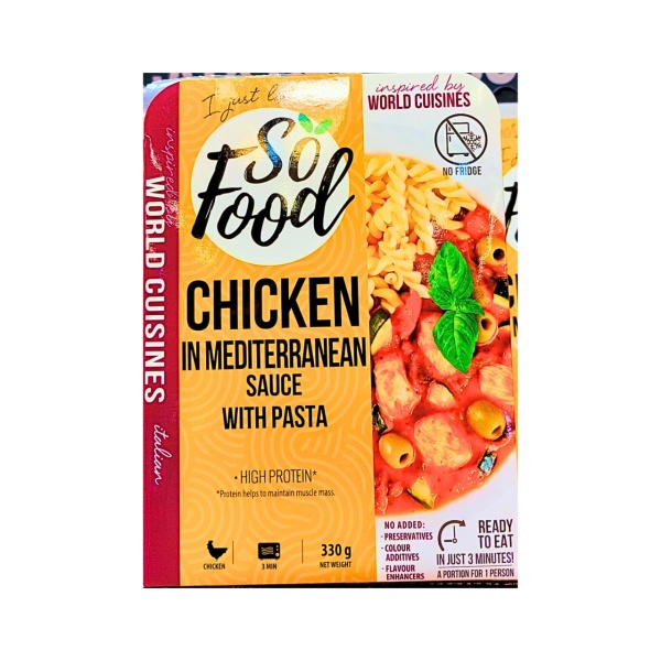 Mancare de pui in sos mediteranean cu paste So Food 330 g
