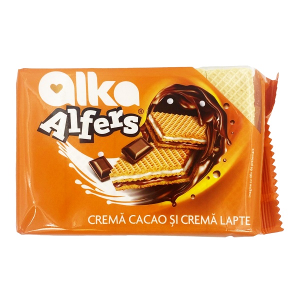 Napolitane cu crema cacao si lapte Alka Alfers, 170g