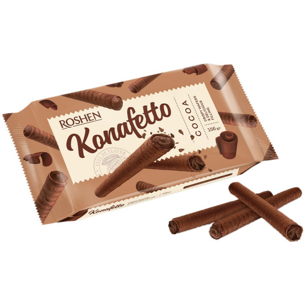 Napolitane cu crema de cacao Konafetto Rolls Roshen 140 g