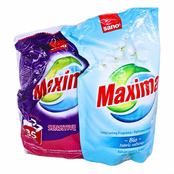 Pachet promo Sensitive Sano Maxima Detergent 1,25 kg + Balsam rufe 1 L