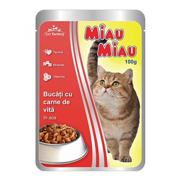 Plic de vita in sos pentru pisici Miau Miau 100 g