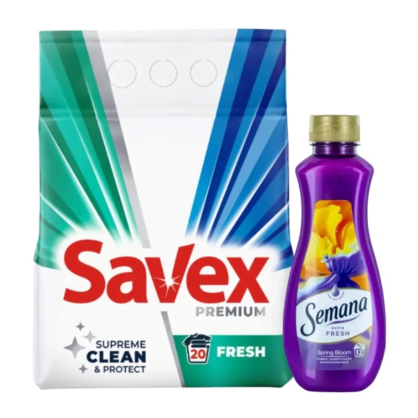 PROMO Detergent pudra Savex Fresh 2 kg + Balsam rufe Semana 250 ml