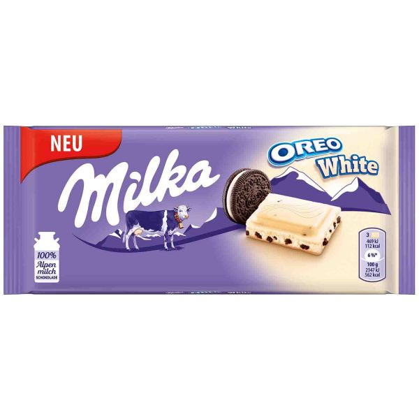 White chocolate bar Milka, tableta de ciocolata alba 100g