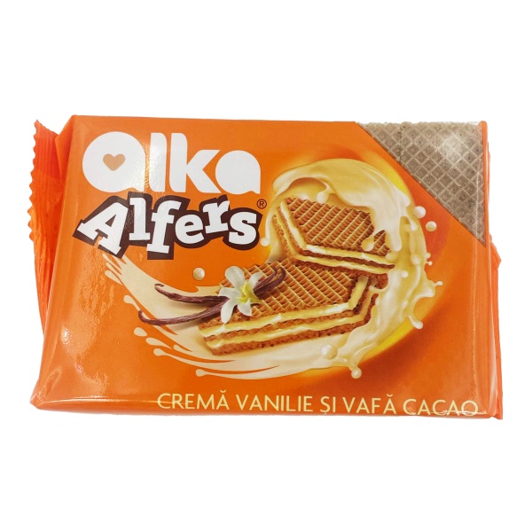 Napolitane cu crema vanilie si vafa cacao Alka Alfers, 170g