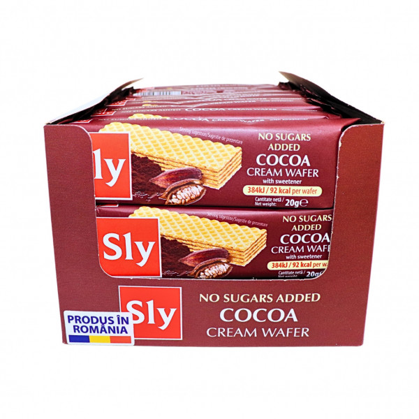 Napolitane de cacao fara zahar Sly 20 g, 36 buc