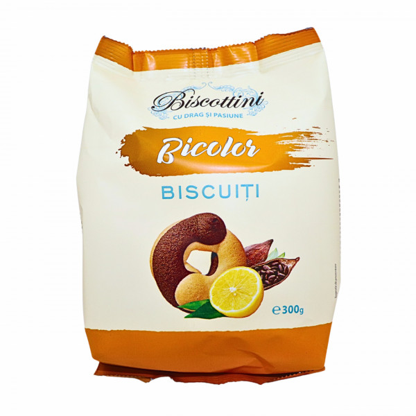 Biscuiti Bicolor cu lamaie, frisca si cacao Biscottini 300 g