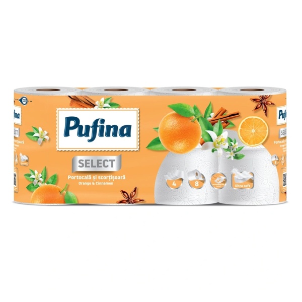 Hartie igienica Pufina, Portocala si Scortisoara, 4 straturi, 8 role