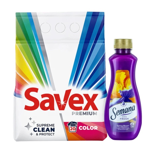 PROMO Detergent pudra Savex Color 2 kg + Balsam rufe Semana 250 ml