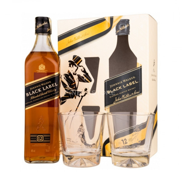 Whisky Johnnie Walker Black Label 700 ml si 2 pahare