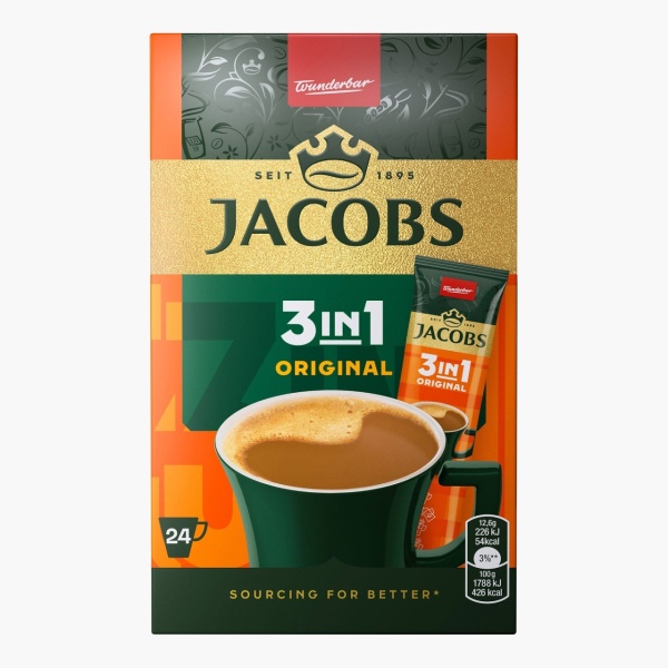 Cafea instant 3 in 1 Jacobs original 12,6 g, 24 plicuri