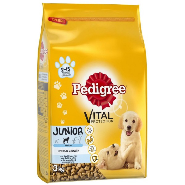 Mancare cu pui si orez pentru caini Pedigree Junior 3 kg