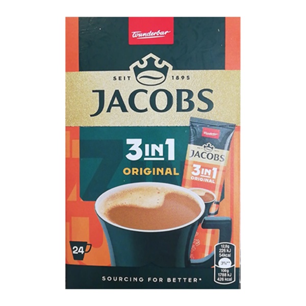 Cafea instant 3 in 1 Jacobs original 15,2 g, 24 plicuri