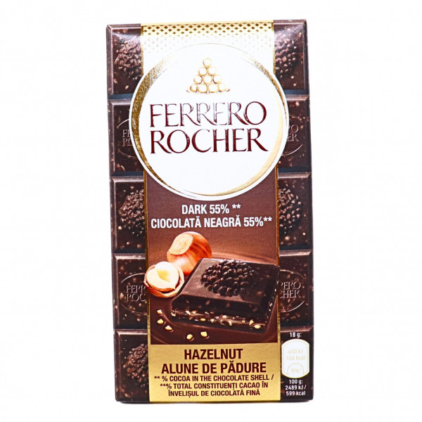 Ciocolata neagra 55% cu alune de padure tableta Ferrero Rocher 90 g