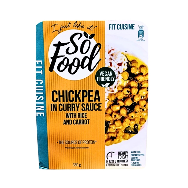 Mancare de naut in sos curry cu orez si morcovi So Food 330 g
