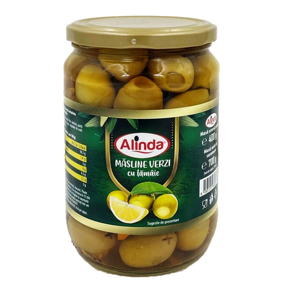 Masline verzi cu lamaie Alinda 400 g