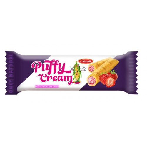 Napolitane cu cream de capsuni Puffy Morello 18 g, 24 buc