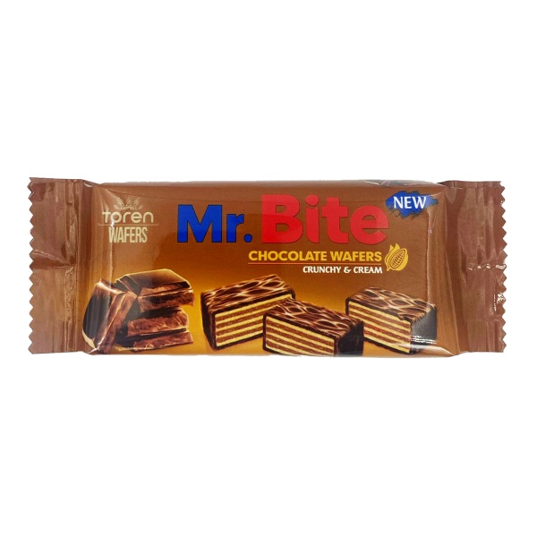 Napolitane glazurate cu crema de ciocolata Mr Bite, 38 g, 24 buc