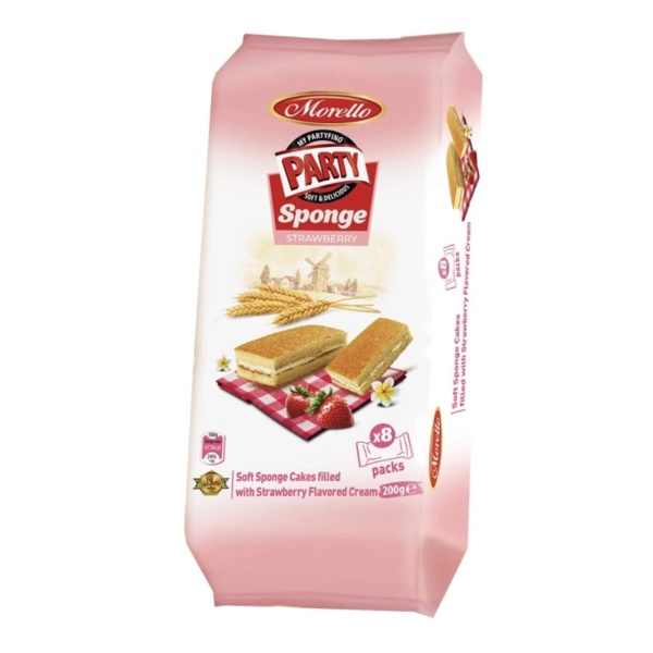 Prajitura Morello Sponge Cakes cu capsuni, 25 g, 24 buc