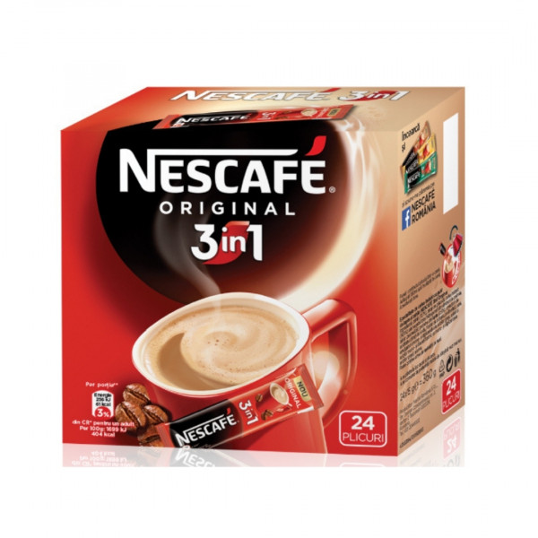 Cafea instant 3 in 1 Nescafe Original 15 g, 24 plicuri