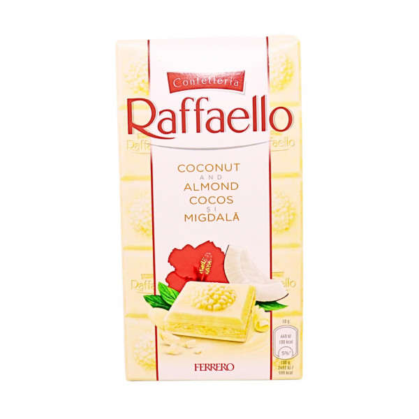 Ciocolata alba cu migdale si cocos tableta Raffaello 90 g
